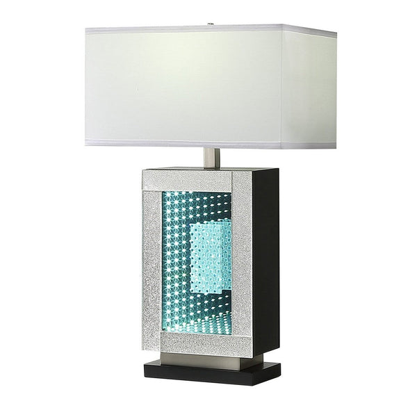Ziva 27 Inch Table Lamp, LED Night Light, Rectangular Shade, Shiny Silver - BM308909