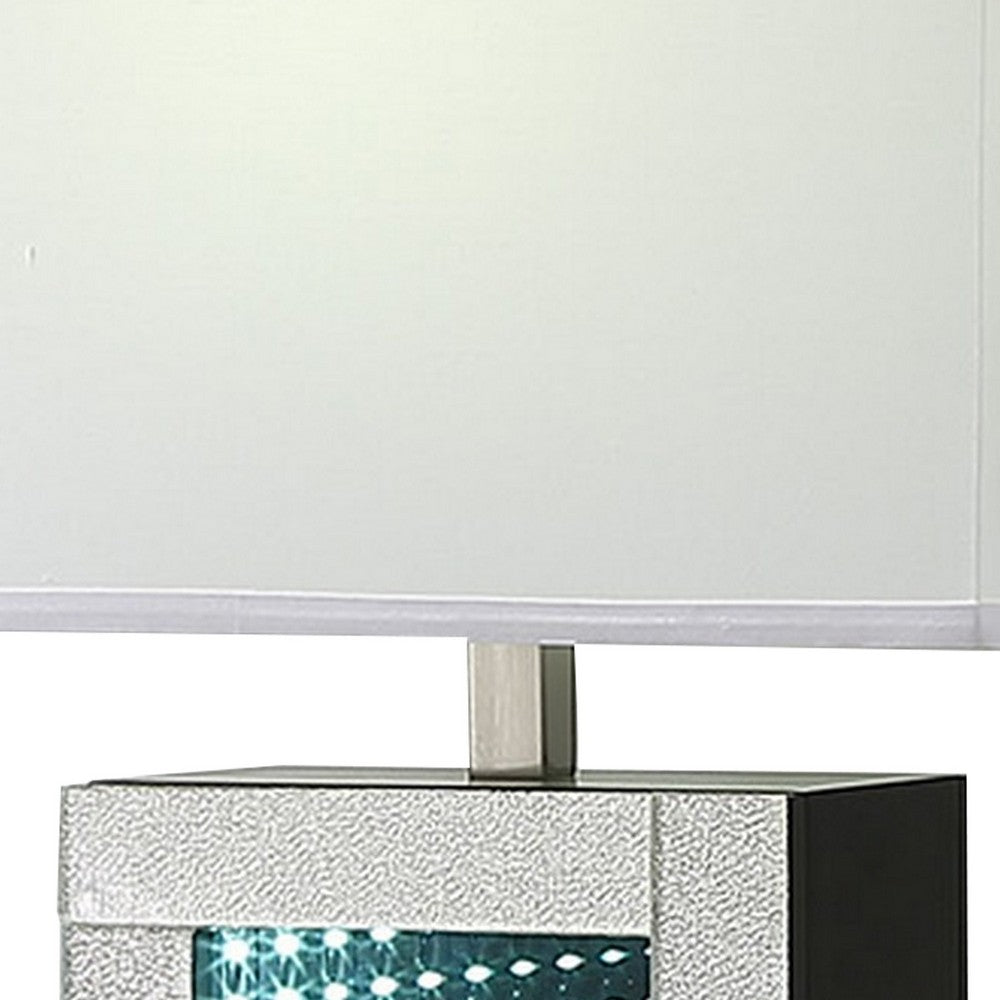 Ziva 27 Inch Table Lamp, LED Night Light, Rectangular Shade, Shiny Silver - BM308909