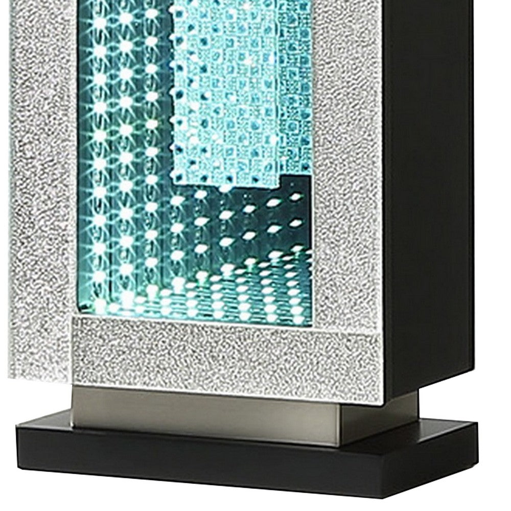 Ziva 27 Inch Table Lamp, LED Night Light, Rectangular Shade, Shiny Silver - BM308909