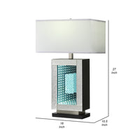 Ziva 27 Inch Table Lamp, LED Night Light, Rectangular Shade, Shiny Silver - BM308909