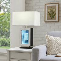 Ziva 27 Inch Table Lamp, LED Night Light, Rectangular Shade, Shiny Silver - BM308909