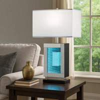 Ziva 27 Inch Table Lamp, LED Night Light, Rectangular Shade, Shiny Silver - BM308909