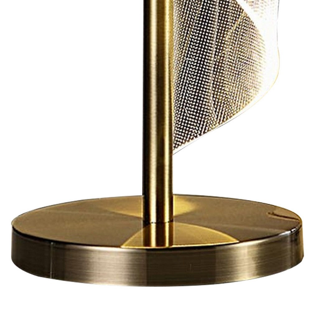 Melly 19 Inch Table Lamp, LED Swirl Ribbon Design, Acrylic, Antique Brass - BM308911