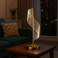 Melly 19 Inch Table Lamp, LED Swirl Ribbon Design, Acrylic, Antique Brass - BM308911