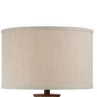 27 Inch Table Lamp, Woven Rope Design, Drum Shade, Rattan Wood, Brown - BM308913