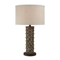 27 Inch Table Lamp, Woven Rope Design, Drum Shade, Rattan Wood, Brown - BM308913