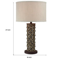 27 Inch Table Lamp, Woven Rope Design, Drum Shade, Rattan Wood, Brown - BM308913