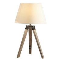 27 Inch Table Lamp, Tripod Legs Base, Empire Shade, Natural Wood, Gray - BM308914