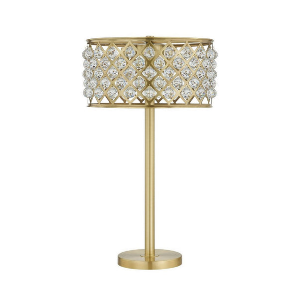 Dany 28 Inch Table Lamp with Crystal Drum Shade, Gold Brass Metal Base - BM308915