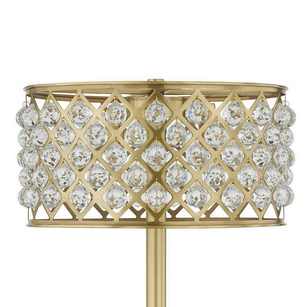 Dany 28 Inch Table Lamp with Crystal Drum Shade, Gold Brass Metal Base - BM308915