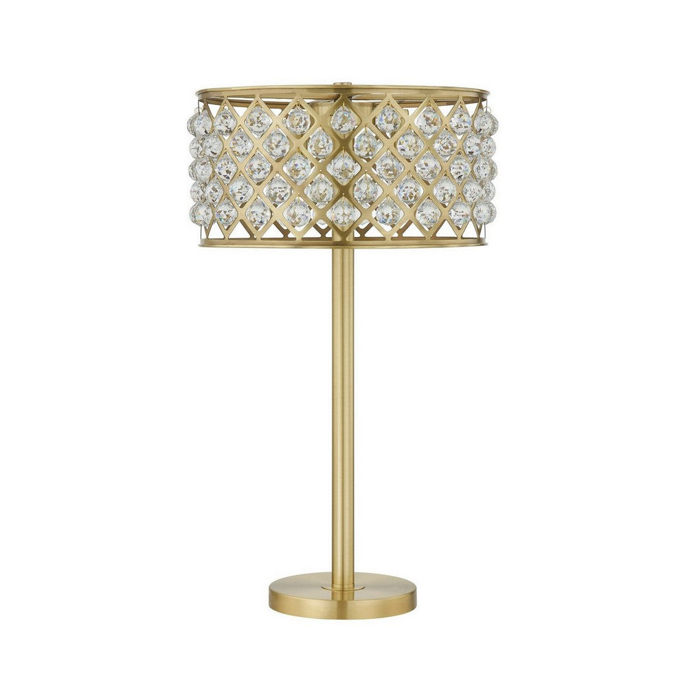 Dany 28 Inch Table Lamp with Crystal Drum Shade, Gold Brass Metal Base - BM308915