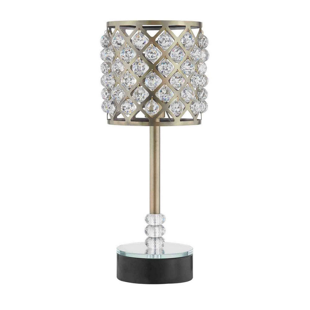 Dany 24 Inch Table Lamp with Crystal Drum Shade, Black Metal, Antique Brass - BM308916