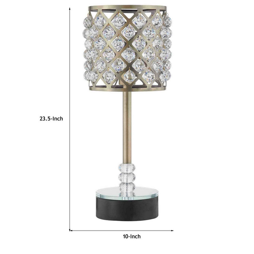 Dany 24 Inch Table Lamp with Crystal Drum Shade, Black Metal, Antique Brass - BM308916