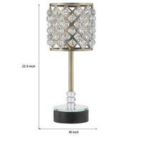 Dany 24 Inch Table Lamp with Crystal Drum Shade, Black Metal, Antique Brass - BM308916