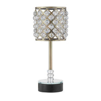 Dany 24 Inch Table Lamp with Crystal Drum Shade, Black Metal, Antique Brass - BM308916