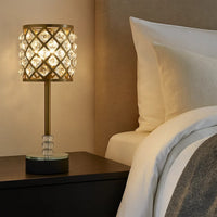 Dany 24 Inch Table Lamp with Crystal Drum Shade, Black Metal, Antique Brass - BM308916