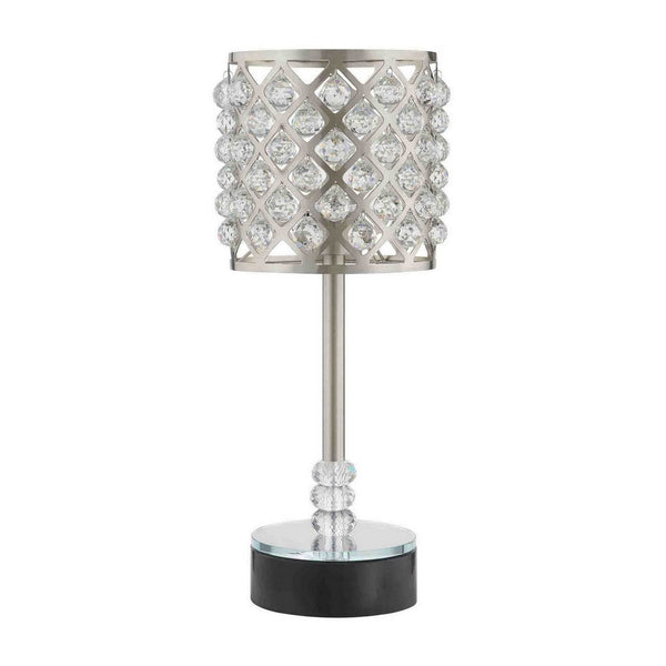 Dany 24 Inch Table Lamp with Crystal Drum Shade, Metal, Brushed Nickel - BM308917