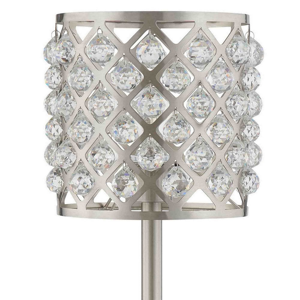 Dany 24 Inch Table Lamp with Crystal Drum Shade, Metal, Brushed Nickel - BM308917