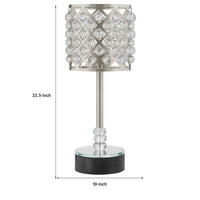 Dany 24 Inch Table Lamp with Crystal Drum Shade, Metal, Brushed Nickel - BM308917