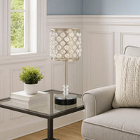 Dany 24 Inch Table Lamp with Crystal Drum Shade, Metal, Brushed Nickel - BM308917