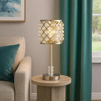 Dany 24 Inch Table Lamp with Crystal Drum Shade, Metal, Brushed Nickel - BM308917