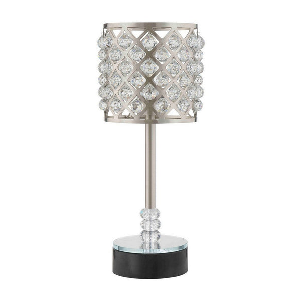 Dany 24 Inch Table Lamp with Crystal Drum Shade, Metal, Brushed Nickel - BM308917