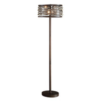 60 Inch Floor Lamp with Crystal Drum Shade, Metal Base, Antique Bronze - BM308918