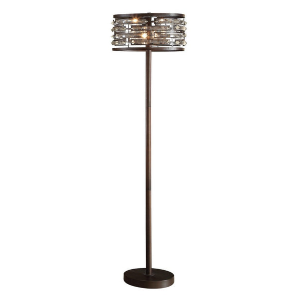 60 Inch Floor Lamp with Crystal Drum Shade, Metal Base, Antique Bronze - BM308918