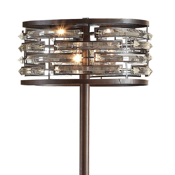 60 Inch Floor Lamp with Crystal Drum Shade, Metal Base, Antique Bronze - BM308918