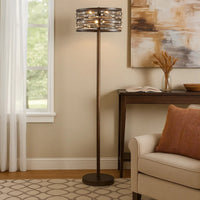 60 Inch Floor Lamp with Crystal Drum Shade, Metal Base, Antique Bronze - BM308918