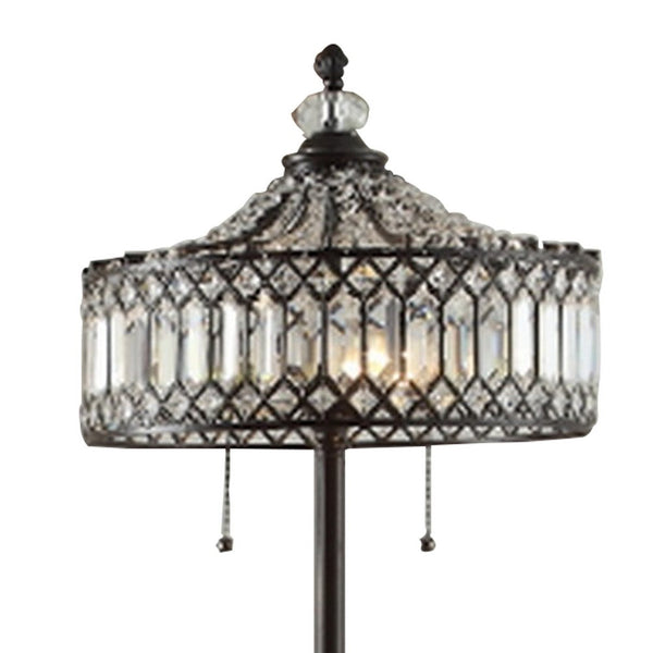 60 Inch Floor Lamp, Crystal Shade, Double Chain, Metal, Antique Bronze - BM308919