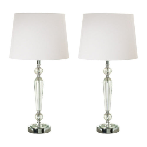 24 Inch Table Lamp Set of 2 with Glass Stands, Metal Base, Clear Finish - BM308920