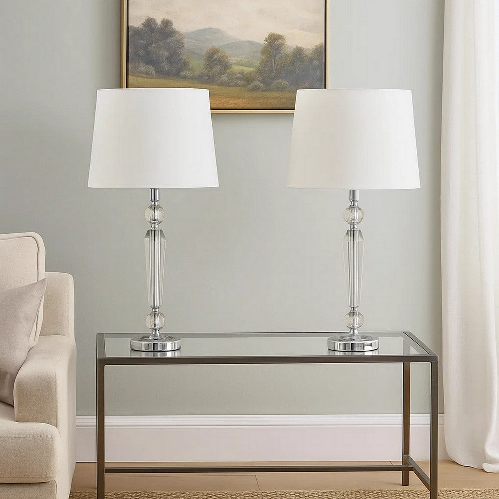 24 Inch Table Lamp Set of 2 with Glass Stands, Metal Base, Clear Finish - BM308920