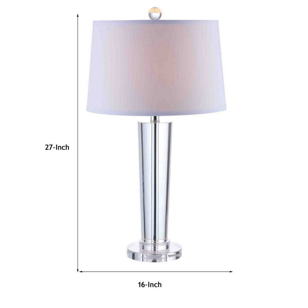 27 Inch Table Lamp with Glass Stand, Empire Shade, Metal, Clear Finish - BM308921