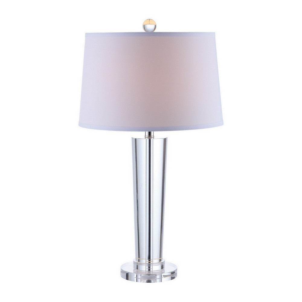 27 Inch Table Lamp with Glass Stand, Empire Shade, Metal, Clear Finish - BM308921