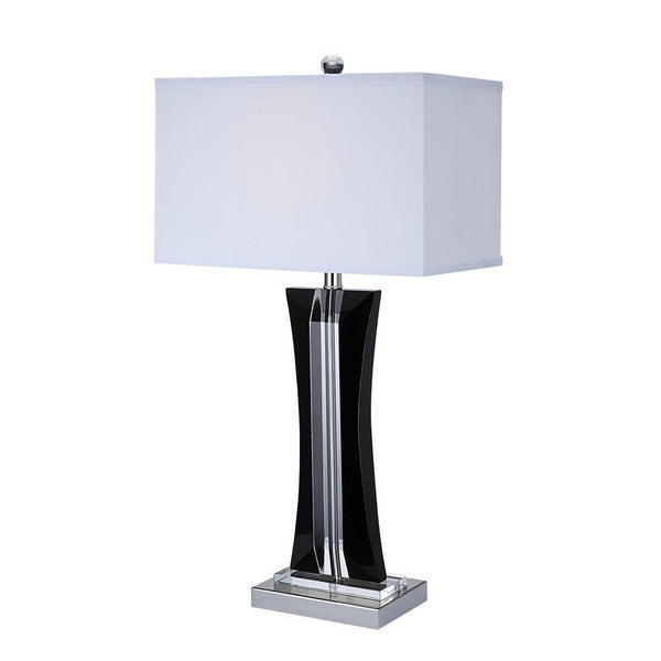 28 Inch Table Lamp, Glass Stand, White Rectangular Shade, Metal, Black - BM308922