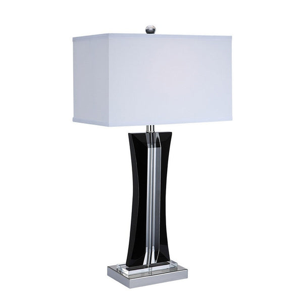 28 Inch Table Lamp, Glass Stand, White Rectangular Shade, Metal, Black - BM308922