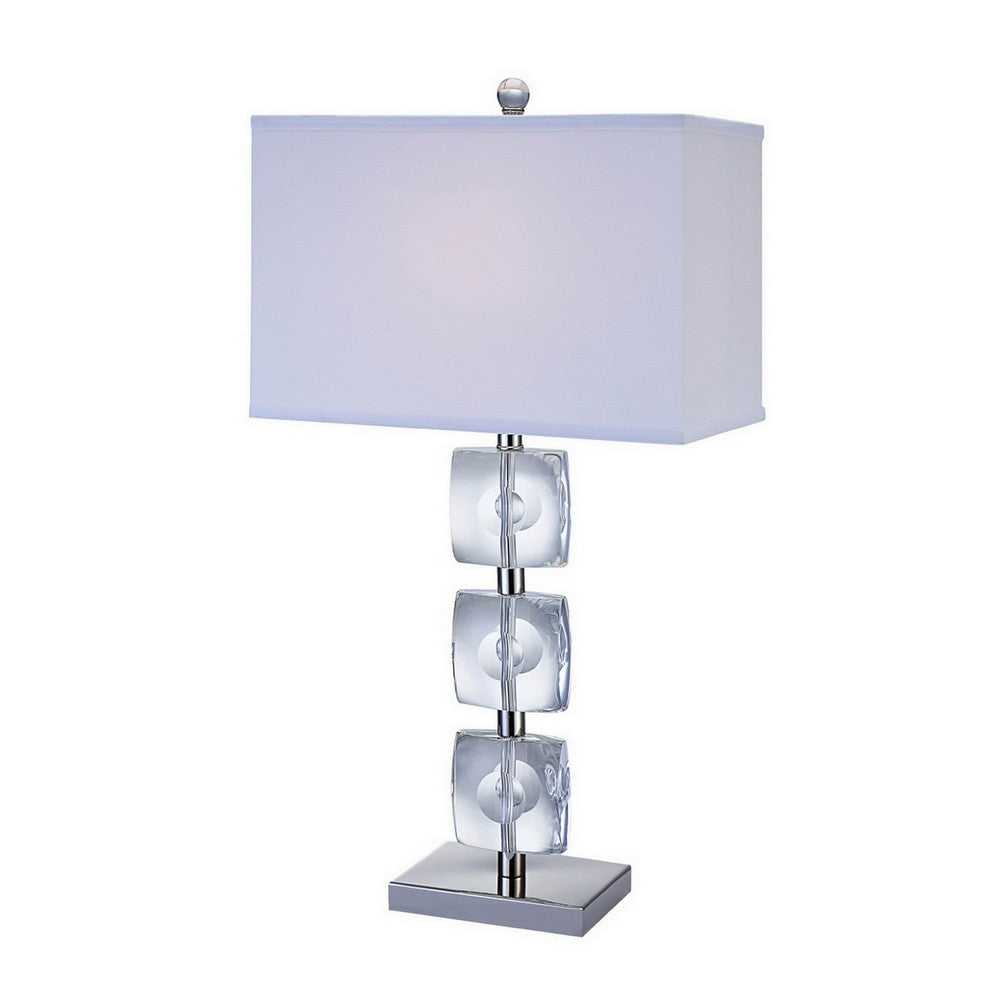 28 Inch Table Lamp, Crystal Stand, White Rectangular Shade, Metal, Clear  - BM308923