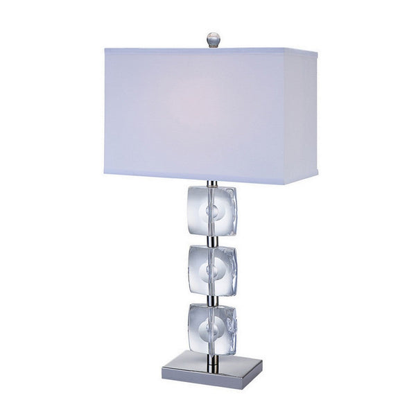 28 Inch Table Lamp, Crystal Stand, White Rectangular Shade, Metal, Clear  - BM308923