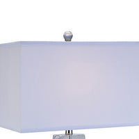 28 Inch Table Lamp, Crystal Stand, White Rectangular Shade, Metal, Clear  - BM308923