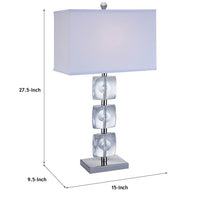 28 Inch Table Lamp, Crystal Stand, White Rectangular Shade, Metal, Clear  - BM308923