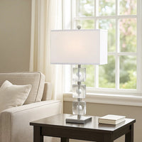 28 Inch Table Lamp, Crystal Stand, White Rectangular Shade, Metal, Clear  - BM308923