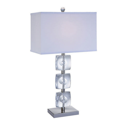 28 Inch Table Lamp, Crystal Stand, White Rectangular Shade, Metal, Clear  - BM308923