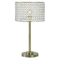 25 Inch Table Lamp with Round Crystal Drum Shade, Metal, Antique Brass - BM308925