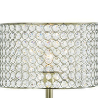 25 Inch Table Lamp with Round Crystal Drum Shade, Metal, Antique Brass - BM308925