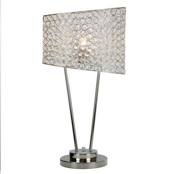 27 Inch Table Lamp, Asymmetrical Crystal Shade, Dimmer Switch, Metal Finish - BM308926