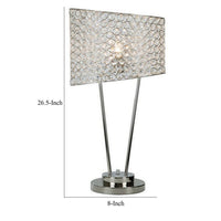 27 Inch Table Lamp, Asymmetrical Crystal Shade, Dimmer Switch, Metal Finish - BM308926