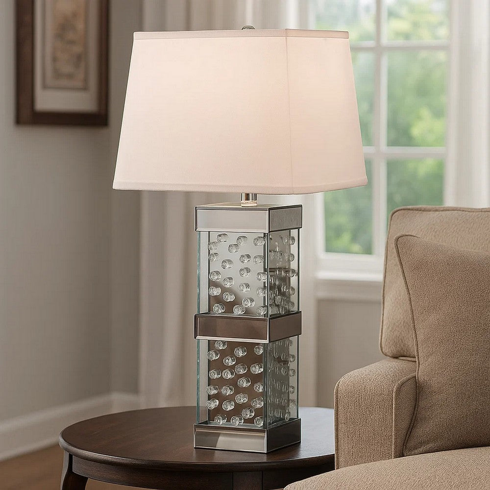 26 Inch Table Lamp, Empire Shade, Crystal Glass Stand, Clear Finish  - BM308927