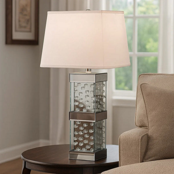 26 Inch Table Lamp, Empire Shade, Crystal Glass Stand, Clear Finish  - BM308927