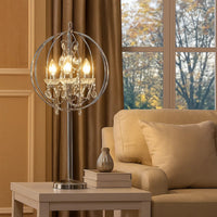 Shine 31 Inch Table Lamp, Chandelier Style, Crystal and Metal, Chrome - BM308928